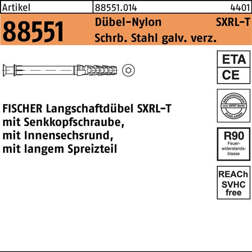 Langschaftdübel R 88551 SXRL 8x80 T SchrSta verz/Dübel-Nylon 50St FISCHER - VPE: 50
