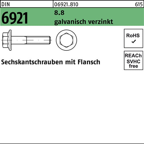 Sechskantschraube DIN 6921 Flansch M16x 70 88 galvverz 25 Stück - VPE: 25