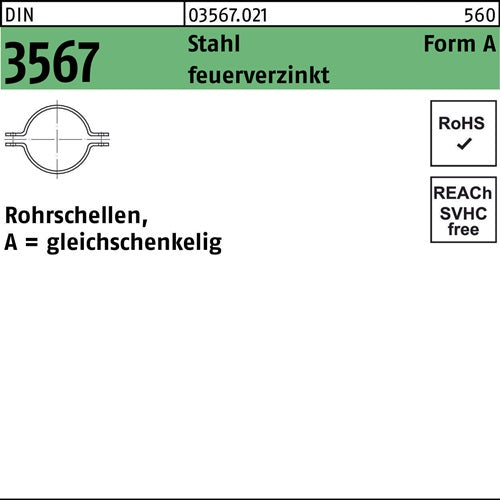Rohrschelle DIN 3567 gleichschenkelig A 57 / NW 50 Stahl feuerverzinkt Rohrschellen A = gleichschenkelig 50 Stück
