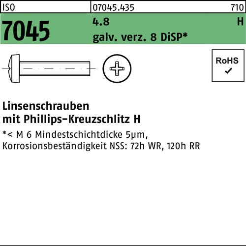 Flachkopfschraube ISO 7045 PH M3x16-H 48 galvverz 8 DiSP 2000St - VPE: 2000