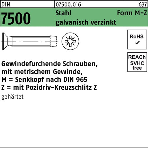 Gewindefurchendeschraube DIN 7500 SEKO PZ MM 8x35-Z Stahl galvverz 250St - VPE: 250