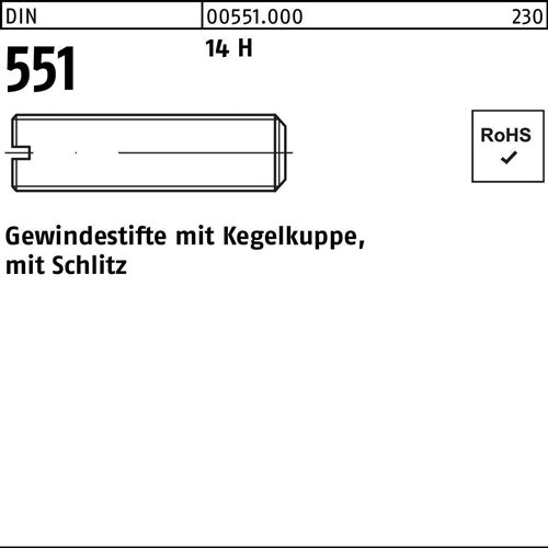 Gewindestift DIN 551 mKegelkuppe/Schlitz M 25 x 5 14 H 200 Stück