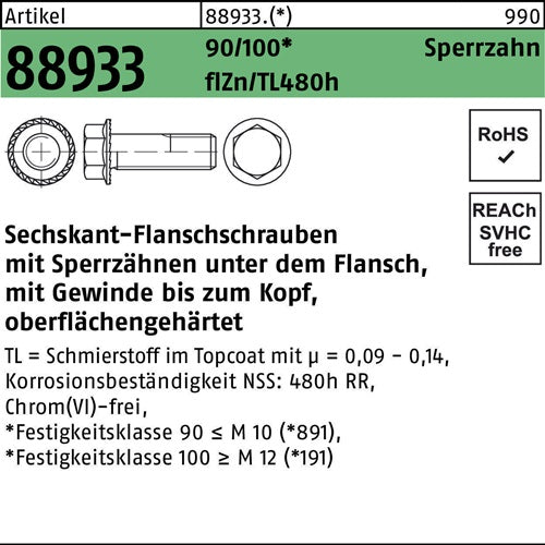 Sechskantflanschschraube R 88933 Sperrz VG M8x30 90/100 flZnnc 480h-L 200St - VPE: 200