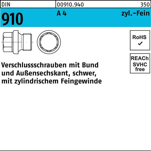 Verschlußschraube DIN 910 mBund/Außen-6-kant M 18 x 15 A 4 1 Stück
