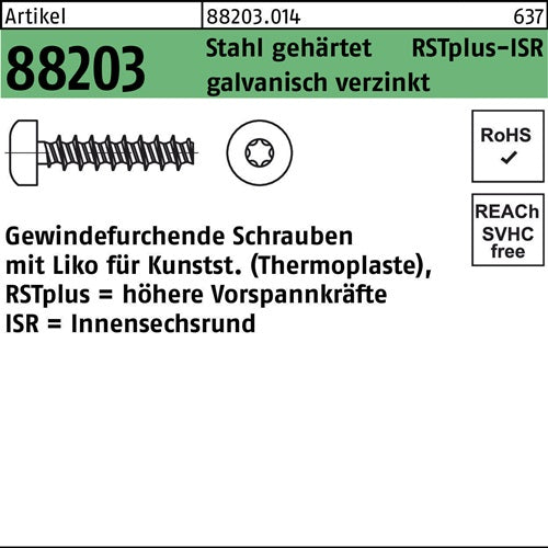 Gewindefurchendeschraube R 88203 Liko ISR 22x8-T6 Stahl gehgalvverz 1000St - VPE: 1000