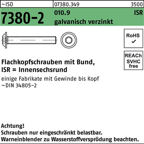 Flachkopfschraube ISO 7380-2 mBund/Innensechsrund M 5 x 35 -T25 109 galv verzinkt 200 Stück
