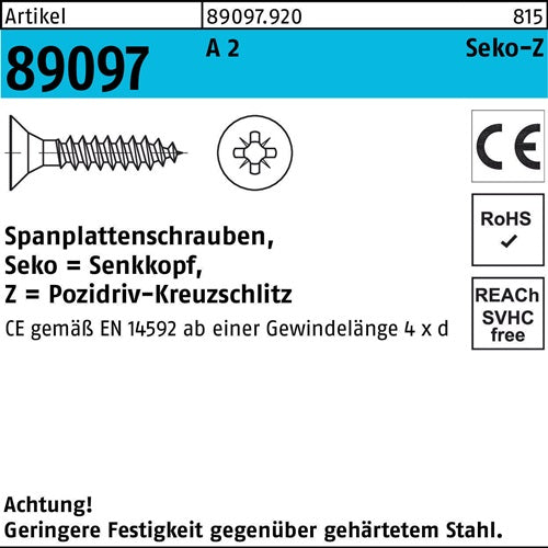 Spanplattenschraube R 89097 SEKO PZ VG 45x 30-Z A 2 200 Stück - VPE: 200