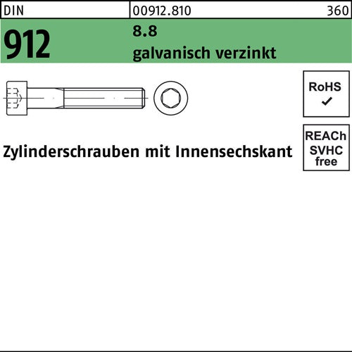 Zylinderschraube DIN 912 Innen-6kt M14x70 88 galvverz 50St - VPE: 50