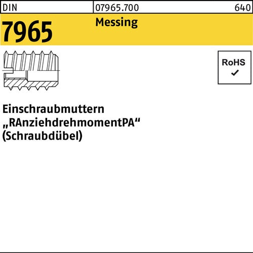 Einschraubmutter DIN 7965 M8x 30 Messing 100 Stück - VPE: 100