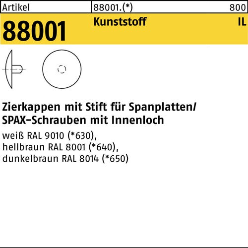 Zierkappe R 88001 Stift 25x 12 Ku hellbraun 1000 Stück - VPE: 1000