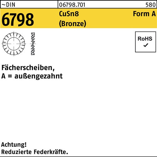 Fächerscheibe DIN 6798 FormA außengezahnt A 43 CuSn Bronze 100 Stück - VPE: 100
