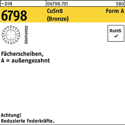 Fächerscheibe DIN 6798 FormA außengezahnt A 43 CuSn Bronze 100 Stück - VPE: 100