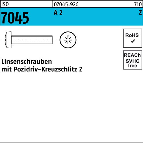 Flachkopfschraube ISO 7045 PZ M2x 16-Z A 2 1000 Stück - VPE: 1000