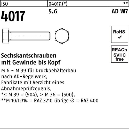 Sechskantschraube ISO 4017 VG M36x 90 56 AD W7 1 Stück