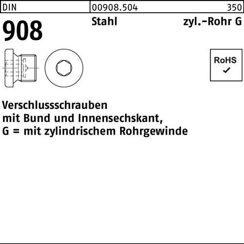 Verschlußschraube DIN 908 mBund/Innen-6-kant G 1/8 A Stahl 100 Stück