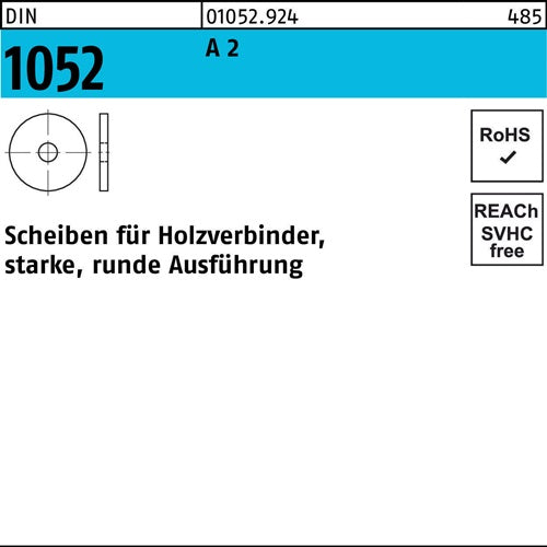 Unterlegscheibe DIN 1052 rund 23 x 80 x 8 A 2 10 Stück