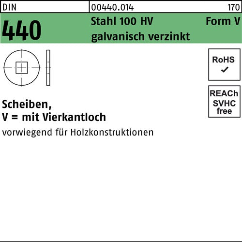 Scheibe DIN 440/ISO 7094 Form V V 22 x 72 x 6 Stahl 100 HV galvanisch verzinkt 50 Stück