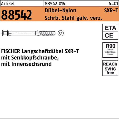 Rahmendübel R 88542 SXR 10x 80 T Schraube Sta verz/Dübel-Nylon 50St FISCHER - VPE: 50