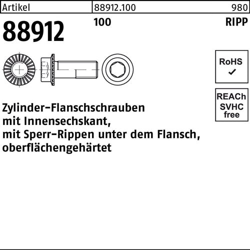 Zylinderflanschschraube R 88912 Sperr-Ripp Innen-6kt M6x 16 100 500 Stück - VPE: 500