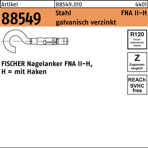 Nagelanker R 88549 Haken FNA II 6x25 H Stahl galvverz 50St FISCHER - VPE: 50