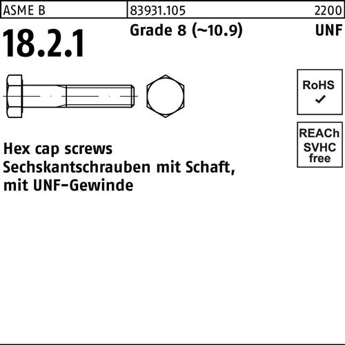 Sechskantschraube R 83931 UNF-Gewinde/Schaft 1/4x3 1/4 Grade 8 (~109) 200St - VPE: 200