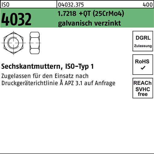Sechskantmutter ISO 4032 M36 17218 +QT (25CrMo4) galvverz 10 Stück - VPE: 10