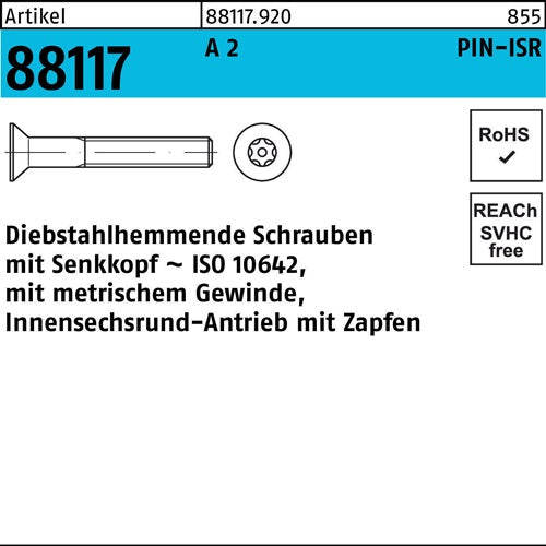Schraube R 88117 diebstahlh Seko ISR Zapfen M35x 12-T15 A 2 100 Stück - VPE: 100