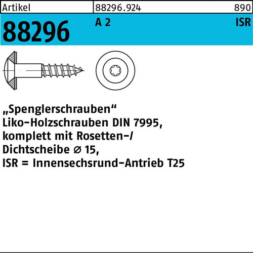 Spenglerschraube R 88296 mDichtscheibe Linsenkopf ISR 45 x 45 -15 A 2 200 Stück