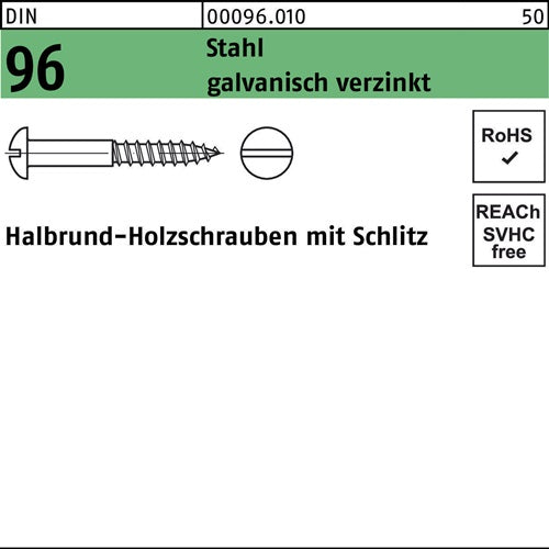 Holzschraube DIN 96 Halbrundkopf Schlitz 2 x 16 Stahl galvanisch verzinkt 500 Stück