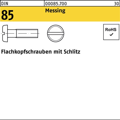 Flachkopfschraube DIN 85/ISO 1580 Schlitz M 3 x 30 Messing 200 Stück