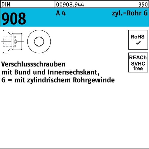 Verschlußschraube DIN 908 mBund/Innen-6-kant G 1/8 A A 4 1 Stück