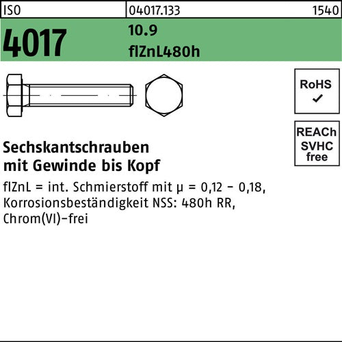 Sechskantschraube ISO 4017 VG M 8 x 45 109 zinklamellenbesch 200 Stück BUFAB