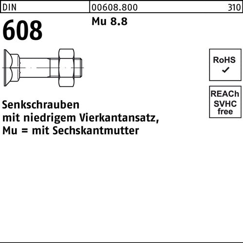 Senkschraube DIN 608 m4-kantansatz/6-kantmutter M 12 x 45 Mu 88 100 Stück