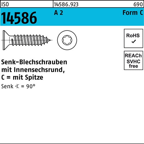Senkblechschraube ISO 14586 ISR/Spitze 39x 16 -C T15 A 2 1000St - VPE: 1000