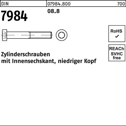 Zylinderschraube DIN 7984 Innen-6kt M4x 12 88 100 Stück - VPE: 100