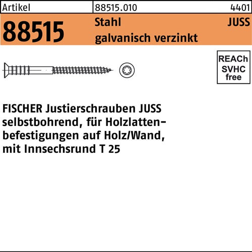 Justierschraube R 88515 JUSS 6x100/T25 Stahl galvverz 100St FISCHER - VPE: 100