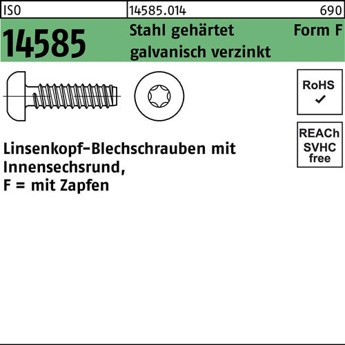 Linsenblechschraube ISO 14585 ISR/Spitze 39x50 -F Stahl gehgalvverz 500St - VPE: 500