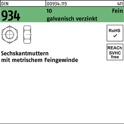 Sechskantmutter DIN 934 M 24 x 2 10 galvanisch verzinkt 25 Stück