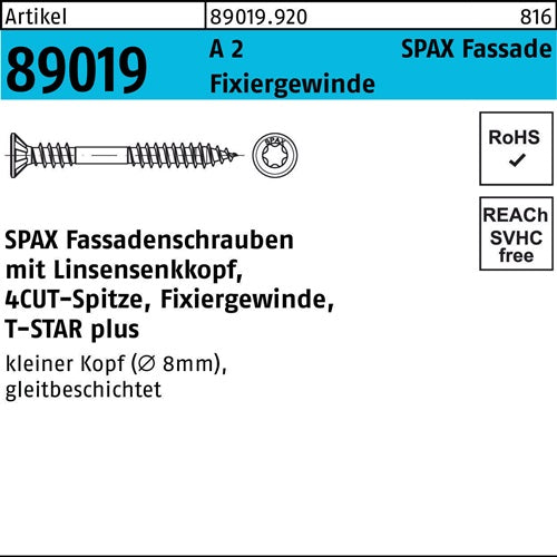 Fassadenschraube R 89019 Liko T-STAR 45x 50/21-T A 2 Fixiergew 200St SPAX - VPE: 200