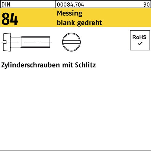 Zylinderschraube DIN 84/ISO 1207 Schlitz M 14 x 12 Messing blank gedreht 100 Stück