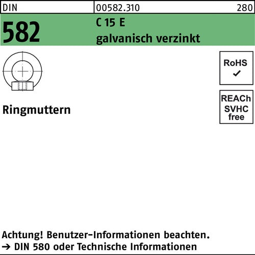 Ringmutter DIN 582 M 24 C 15 E galvanisch verzinkt galvanisch verzinkt 1 Stück