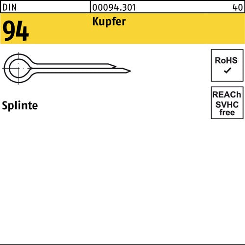 Splinte DIN 94/ISO 1234 63 x 50 Kupfür 100 Stück