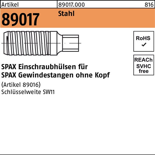 Einschraubhülse R 89017 fGewindestangen Stahl 1 Stück SPAX