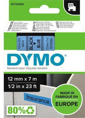 Schriftbandkassette DYMO® D1 12 mm x 7 m (B x L) blau schwarz DYMO