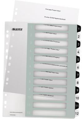 Zahlenregister Leitz WOW DIN A4 Überbreite 1-12 Polypropylen schwarz/weiß LEITZ