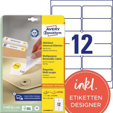 Universaletikett Avery Zweckform 991 x 423 mm (B x H) wieder ablösbar Papier weiß 360 Etik/Pack AVERY ZWECKFORM