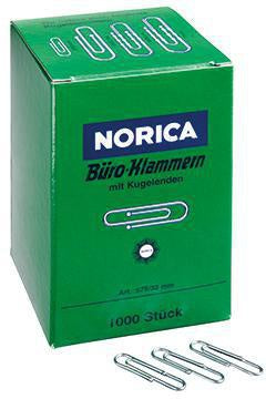 Büroklammer NORICA® glatt runde Form mit Kugelenden 32mm Metall verzinkt silber 1000 St/Pack NORICA
