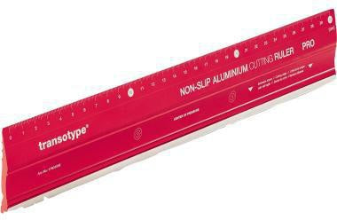 Schneidelineal transotype PRO 30cm ohne mm-Facette auf beiden Seiten Aluminium rot TRANSOTYPE