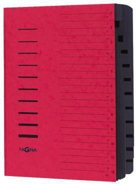 Ordnungsmappe PAGNA DIN A4 240g/m² Pressspankarton Farbe: rot Farbe des Fächerblocks: schwarz 12 Fächer PAGNA