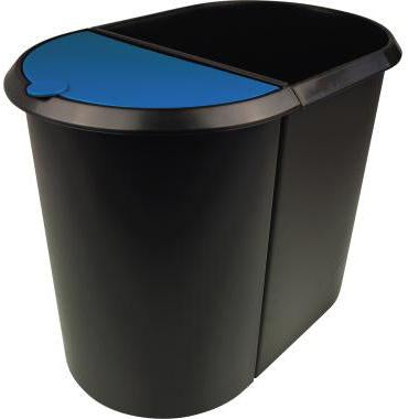 Papierkorb helit the double 27 x 348 x 44 cm (B x H x T) 29l Kunststoff Farbe: schwarz Farbe des Deckels: blau 2
